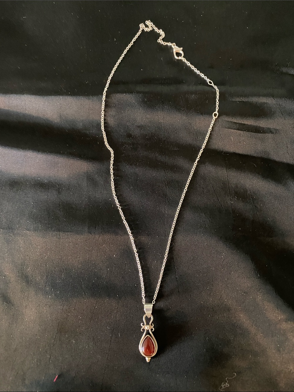 Silver Teardrop Red Agate Pendant Necklace